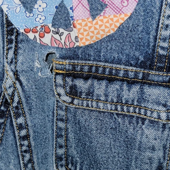 Upcyled Peace Applique Distressed Jean Jacket - Picture 10 of 15